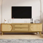 Rattan TV Stand For TVs Up To 75'', Modern Farmhouse Media Console, Entertainment Center With Solid Wood Legs, TV Cabinet For Living Room,Home Theatre