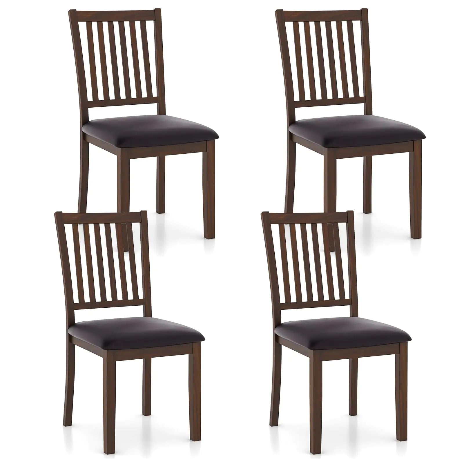 Giantex Wooden Dining Chairs Set of 4 Upholstered Kitchen Chairs w/Slat Back Wear-Resistant PVC Leather Rubber Wood Legs Farmhouse Dining Side Chairs for Dining Room Living Room Espresso