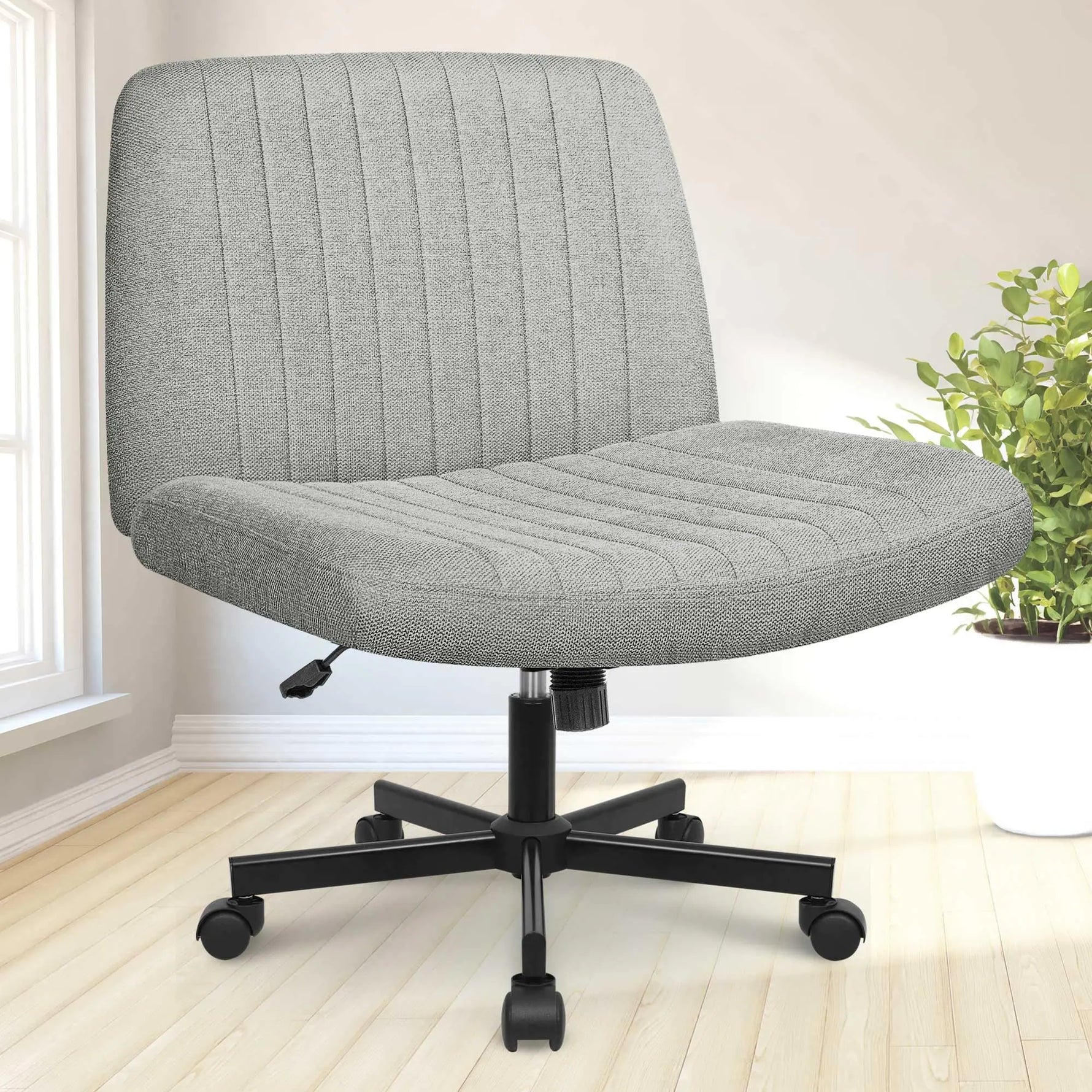 NEO CHAIR Criss Cross Chair Armless Legged Office Desk Chair with Wheels Swivel Modern Ergonomic Vanity Fabric Adjustable Wide Comfy Computer Task Chairs for Home Office (Grey)