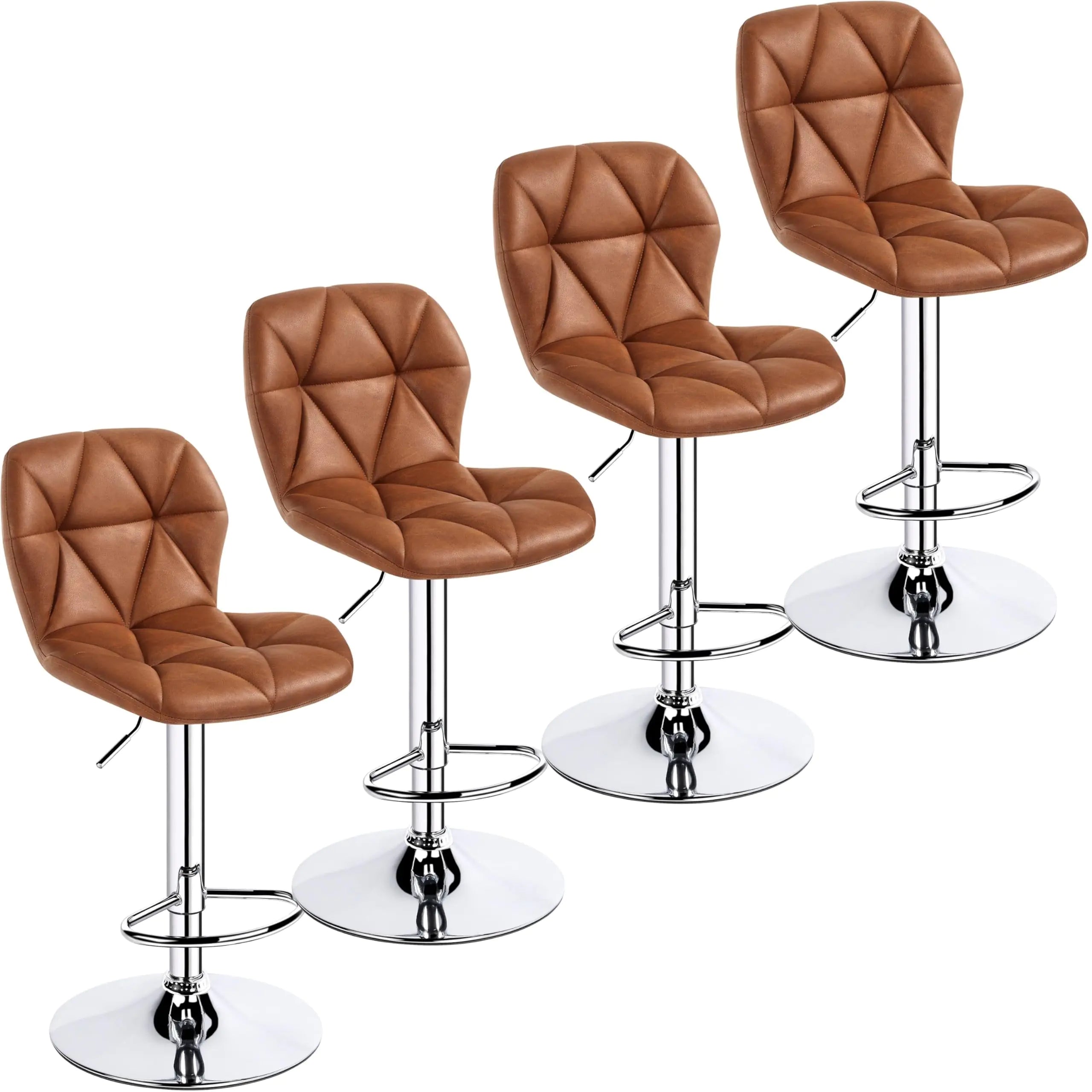 Yaheetech Bar Stools Set of 4 Adjustable PU Leather Swivel Barstools Modern Counter Stools with Back and Footrest Counter Height Barstools for Bar Kitchen Dining Room Retro Brown