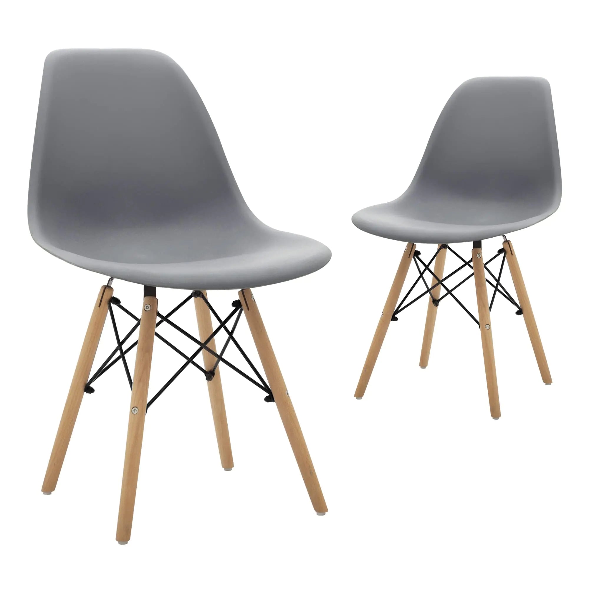 CangLong Modern Mid-Century Shell Lounge Plastic Natural Wooden Legs for Kitchen Dining Bedroom Living Room Side Chairs Set of 2 Grey
