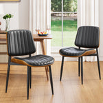 YaFiti Dining Chairs Set of 2 FSC Certified Mid Century Modern Dining Room Kitchen Chairs Upholstered PU Leather Vertical Stripe Chairs for Vanity with Walnut Bentwood and Metal Legs Black