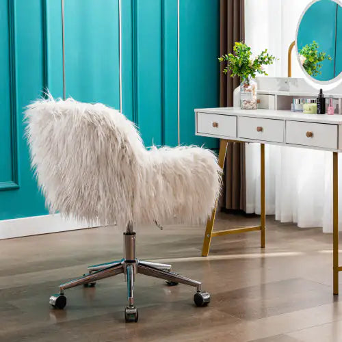 Modern Faux Fur Home Office Chairs, Hairy Chairs For Girls, Makeup Dressing Chairs