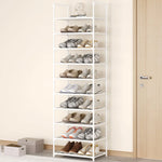 Vockot 10-Tier Tall Shoe RackLarge Sturdy Shoe Shelf Organizer Non-Woven Fabric Narrow Free Standing Shoe Racks for Entryway Hallway and Closet (White)