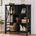 HOMISSUE Cube Bookshelf with Storage Mid-Century Rustic Book Shelf with 7 Cube Industrial 3 Shelf Bookcase Retro Wooden Bookshelves for Display Kids Room Bedroom Living Room Black