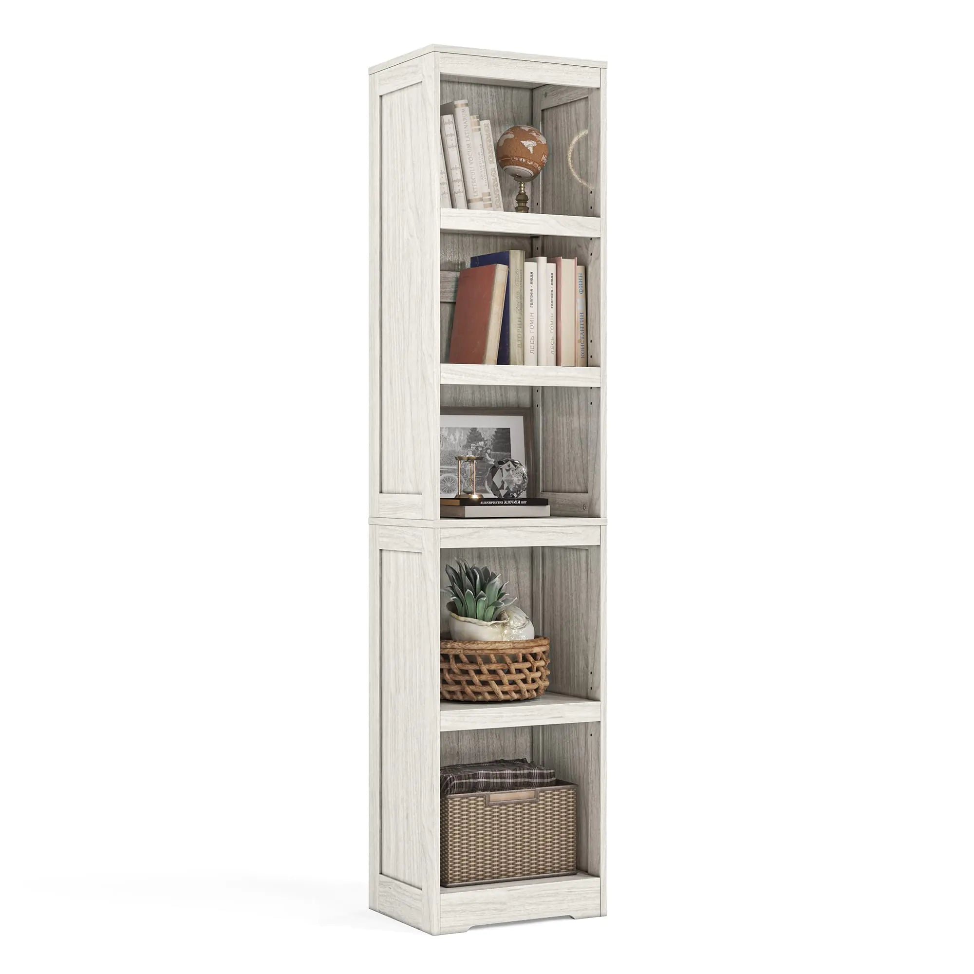 LINSY HOME 5-Shelf Bookcase Narrow Bookshelves Floor Standing Display Storage Shelves 68 in Tall Bookcase Home Decor Furniture for Home Office Living Room Bed Room - White Oak