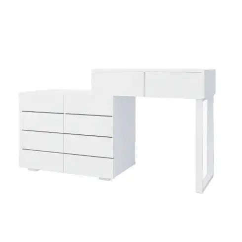 Extended Desktop 10 Drawers Chest Of Drawer Without Handle White Color Vanity