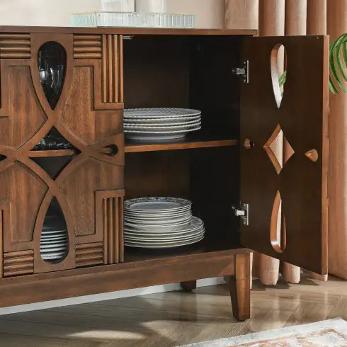 60.5 Mid Century Modern Sideboard Buffet Cabinet With Storage, TV Media Console Table, Storage Cabinet With 4 Doors   Adjustable Shelves For Kitchen Dining Living Room Bedroom Entryway, Walnut