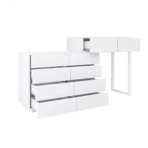 Extended Desktop 10 Drawers Chest Of Drawer Without Handle White Color Vanity