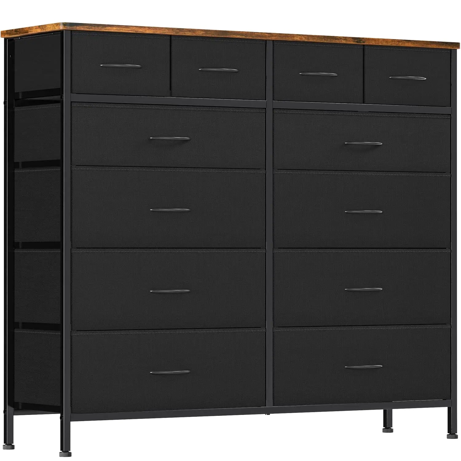 VASICAR Large Dresser for Bedroom with 12 Deep Drawers Tall Fabric Drawer Dresser Chest of Drawers for Closet Nursery Living Room Laundry Entryway Hallway (Black)