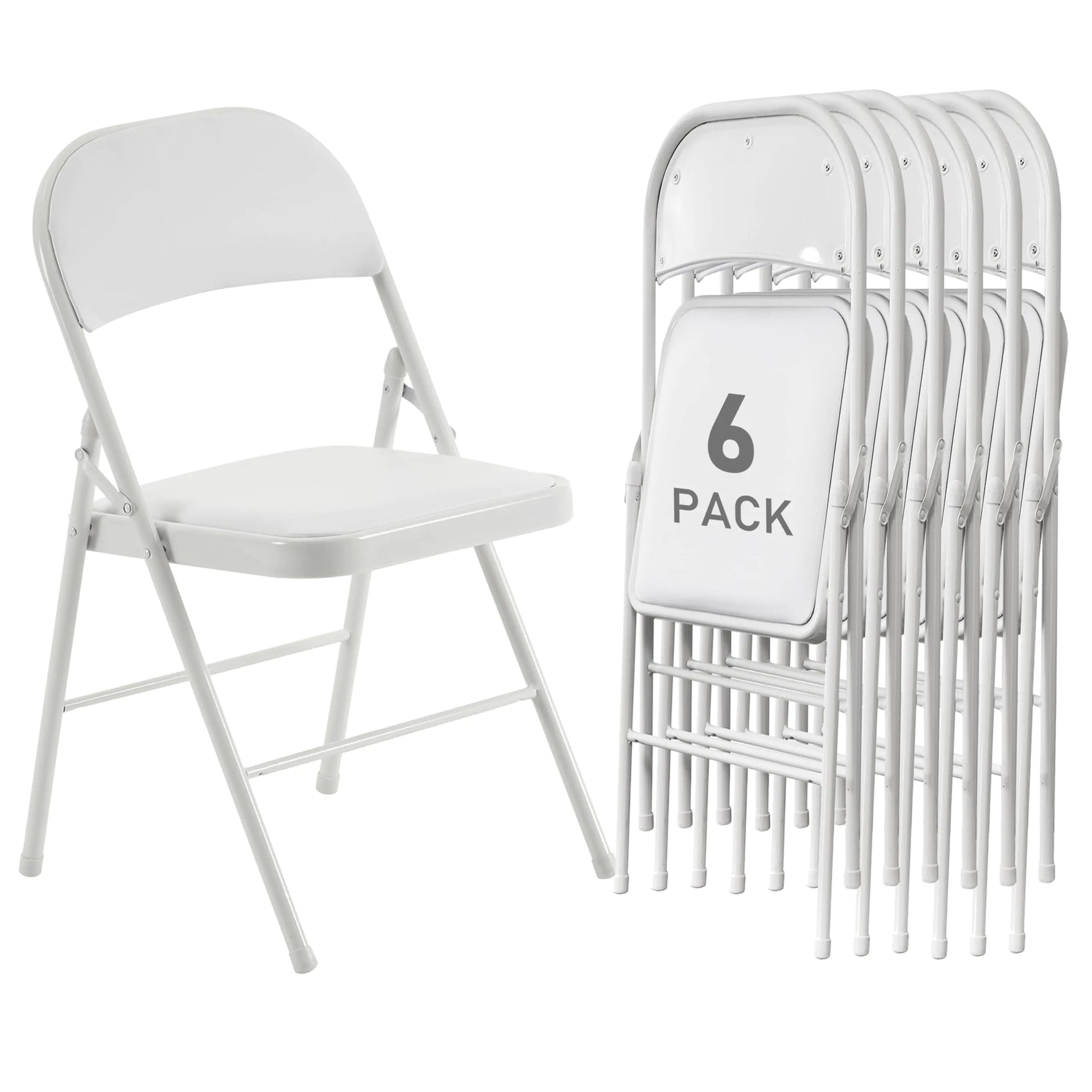 6 Pack White Folding Chairs with Padded Cushion and Back for Outside Portable Stackable Commercial Foldable Chairs with Steel Frame for Events Office Wedding Party 330lbs Capacity