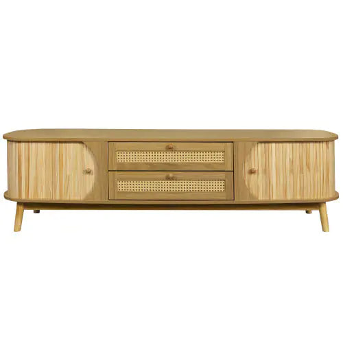 Rattan TV Stand For TVs Up To 75'', Modern Farmhouse Media Console, Entertainment Center With Solid Wood Legs, TV Cabinet For Living Room,Home Theatre