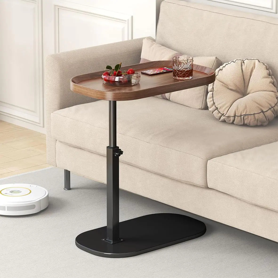 C Shaped Side TableAdjustable Height C Table End Table for Couch360°Swivel Couch Side Tables Slide Laptop Desk for Sofa/Bed/Bathtub/Rotating Tabletop (Concavity)