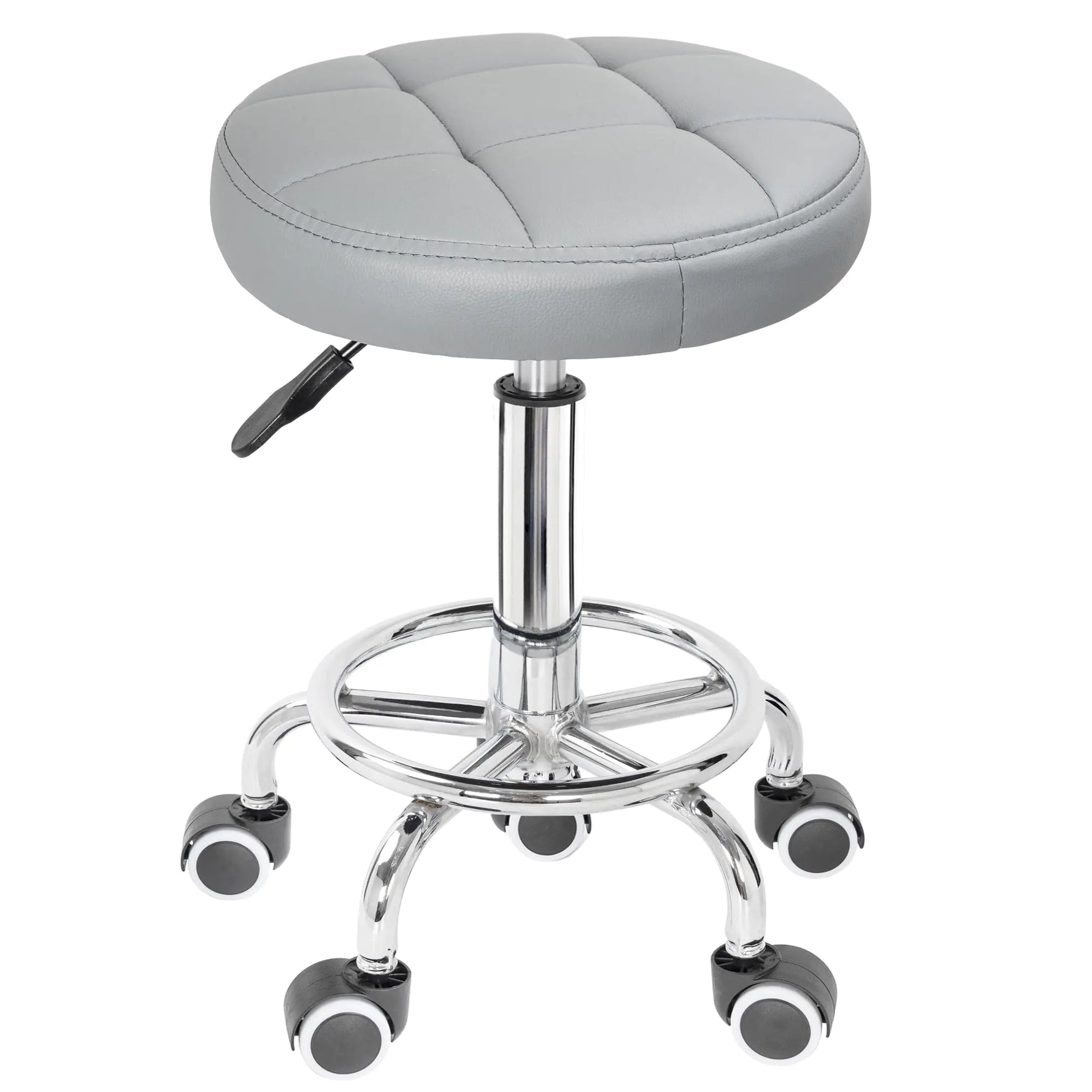IBVIVIC PU Leahter Rolling Stool Height Adjustable Round Swivel Stools for Spa Salon Massage Work Chair with Foot Rest Grey