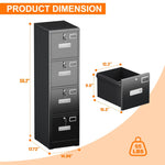 4 Drawer File Cabinet, Metal Vertical Black Filing Cabinets With Lock For Home Office With Name Card Holder For Letter,Legal,A4,F4 Size,Assemble Required