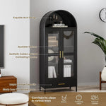 73In Tall Metal Arched Cabinet, Arched Display Pantry Cabinet With Glass Door, Modern Farmhouse Bookcase With 1 Drawer And 2 Adjustable Shelves For Living Room, Black, Assembly Required