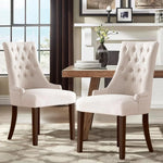 COLAMY Wingback Upholstered Dining Chairs Set of 2 Fabric Side Dining Room Chairs with Tufted Button Living Room Chairs for Home Kitchen- Beige