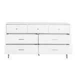 Seven Drawers Large Chest Of Drawer Cabinet With Golden Handle And Golden Legs White Color