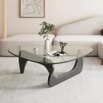 Triangle Coffee Table in Walnut Mid Century Modern Solid Wood Base and Triangle Clear Glass Coffee Table for Living Room Low Minimalist Tea Table Coffee Tables (36 * 25.6 * 16 Black Transparent)