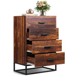 WLIVE Wood Dresser for Bedroom with 4 Drawers Chest of Drawers Tall Dresser Drawers with Sturdy Metal Frame for Hallway Living Room Closet Brown Oak