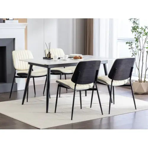 Dining Chairs Set Of 2 Mid Century Modern Retro Faux Leather Chair With Walnut Bentwood Back Upholstered Seat Metal Legs Adjustable Foot For Kitchen Dining Room Chairs