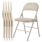 Simple Deluxe 4 Pack Folding Chairs with Leather Padded Cushion Seats & Durable Metal Frame Comfortable Foldable Portable Commercial Event Seat Indoor Outdoor for Parties Home Office Kahki