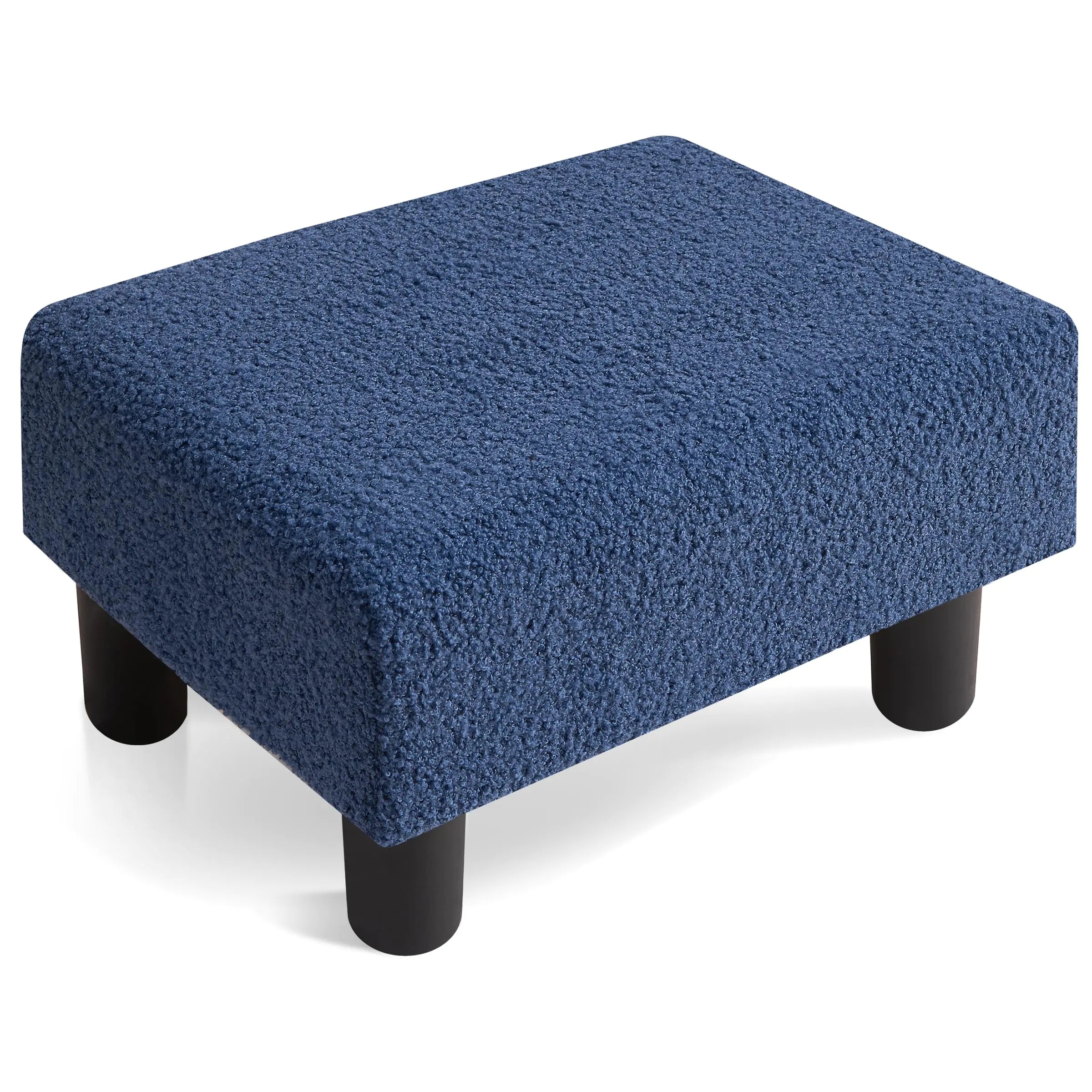 Poofzy Foot Stools Ottoman Sherpa Small Foot Stool with Legs Rectangle Small Ottoman Foot Rest for Couch Footstools and Ottomans Small for Living Room Bedroom and Office (Blue)