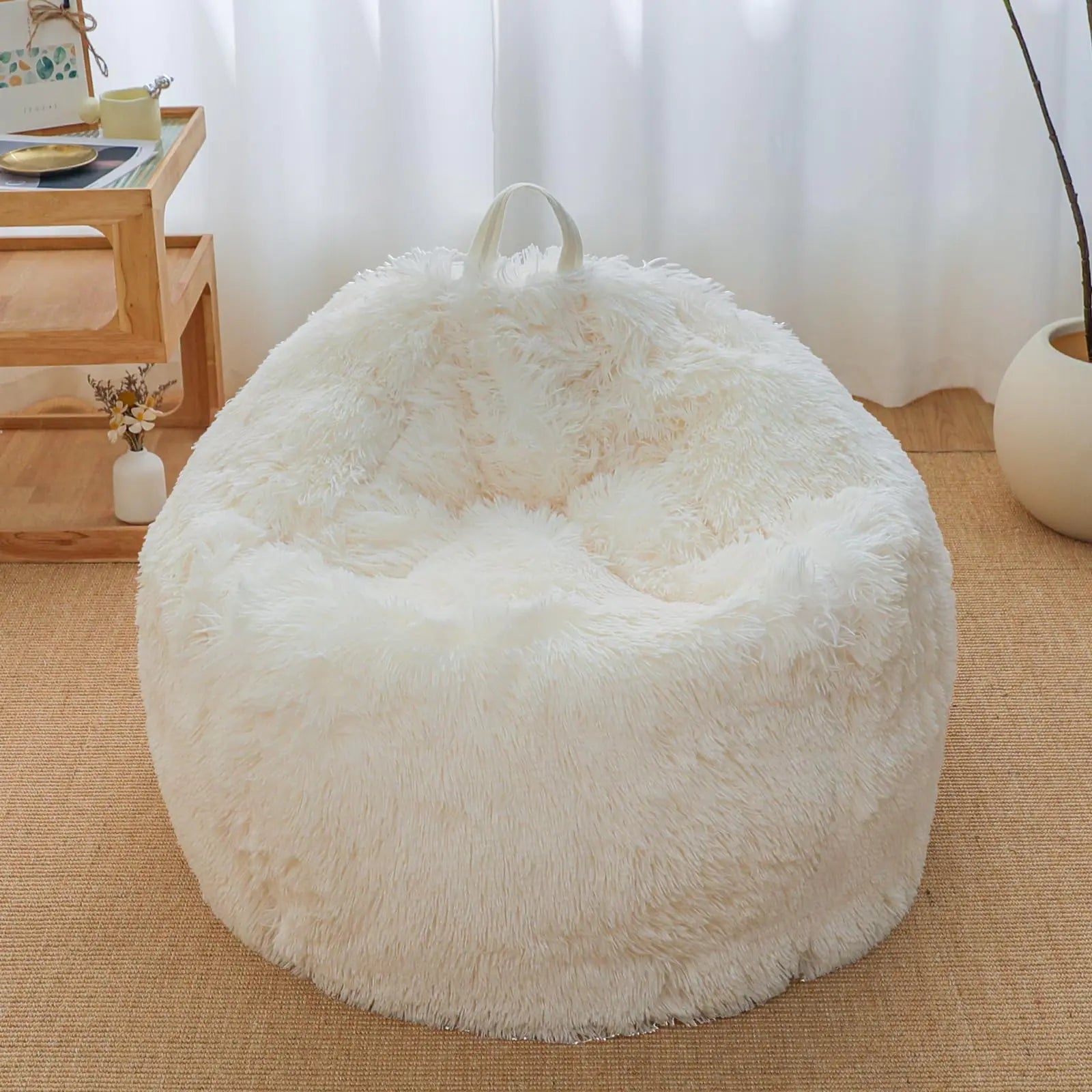 Beige Bean Bag Chair Covers (No Filler)Comfy Plush Fluffy Bean Bag Chair Cover for Bedroom，Stuffed Animal Storage Bean Bag Chair Covers Kids Adults Teens Girls Bean Bag ChairsAnti-Slip Beige