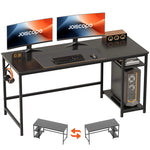JOISCOPE Home Office Desk with Double Reversible Side Shelves and Headphone Hooks Computer Desk for Working Gaming Studying 60 inches Black